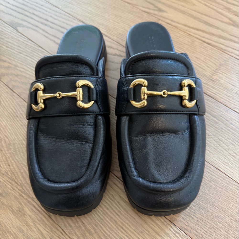 Gucci Leather Loafers with Gold Buckle